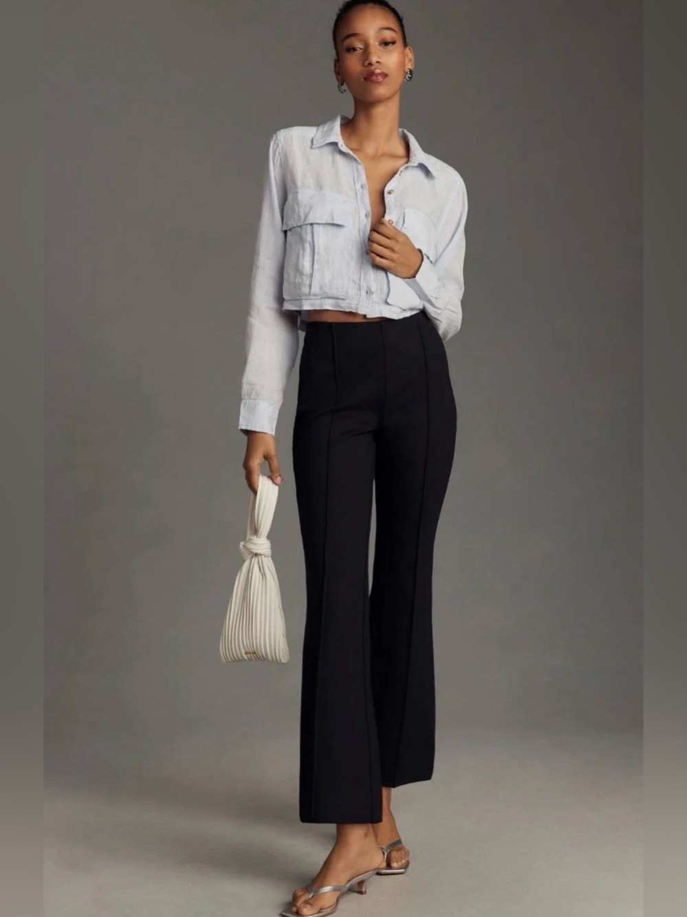 Maeve Anthropologie The Margot Kick Flare High Rise Black Cropped Pants Small